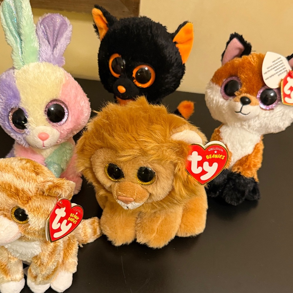 Ty Beanie Babies Plush Toy Set - Orange, Black, White, Brown